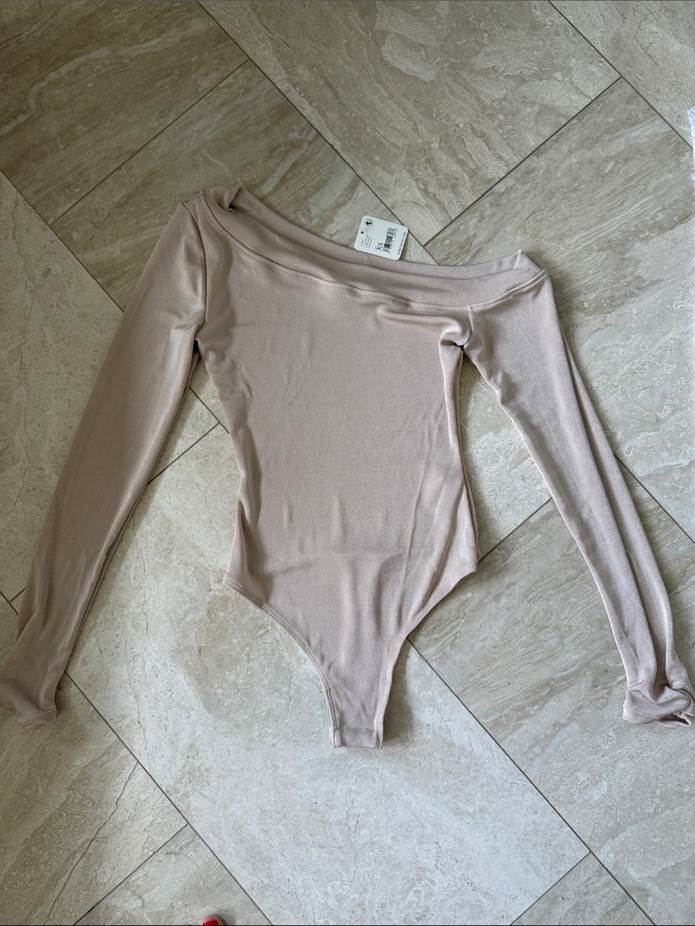 Off-Shoulder Long Sleeve womens One-Piece Bodysuit - Cream